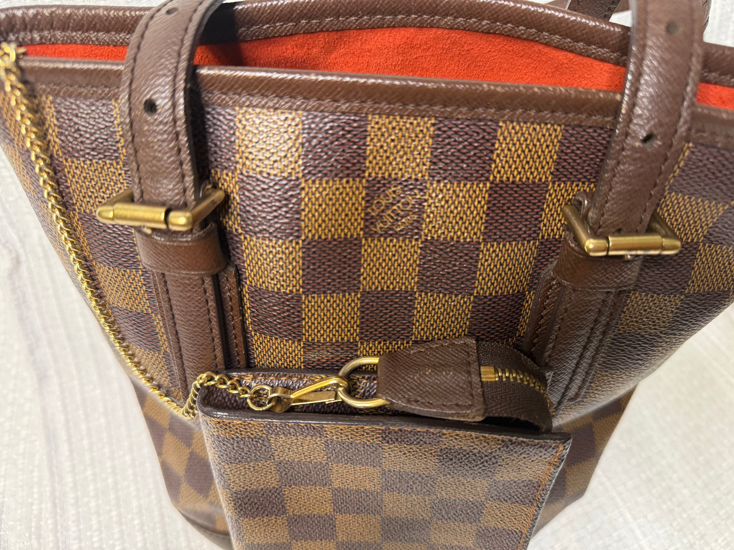 Louis Vuitton Damier Ebene Bucket Bag with Pouch