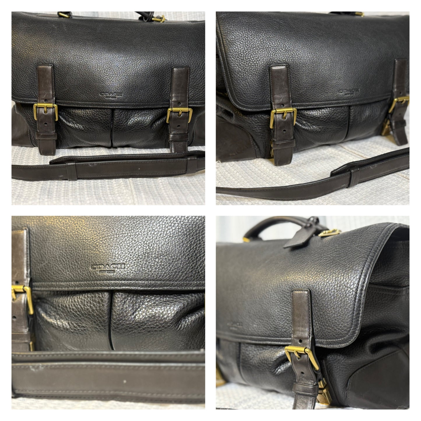 Coach black pebbled leather messenger/briefcase