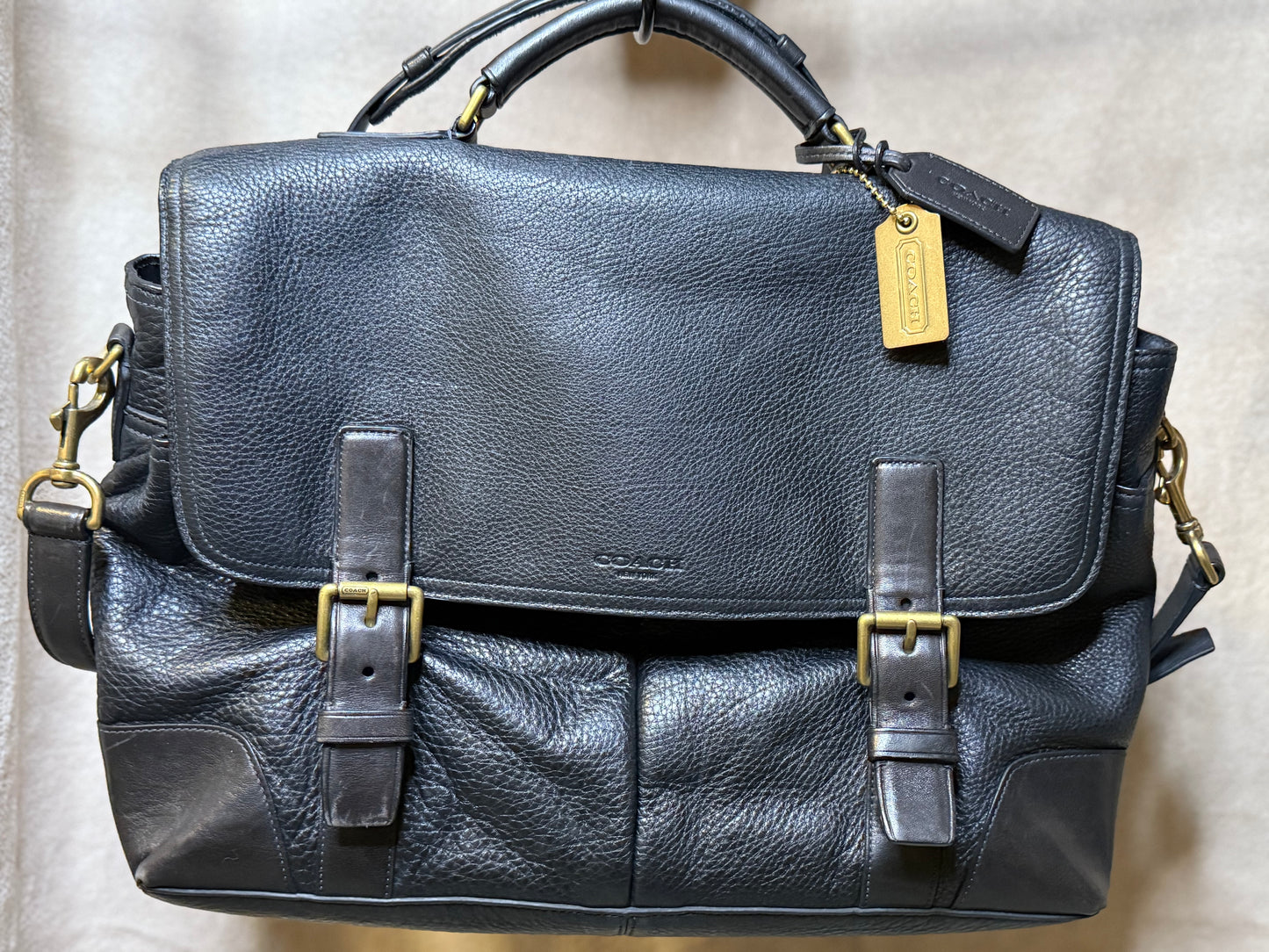 Coach black pebbled leather messenger/briefcase